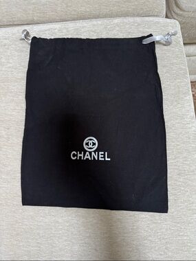CHANEL Black Drawstring Logo Dust bag with Silver Ribbon